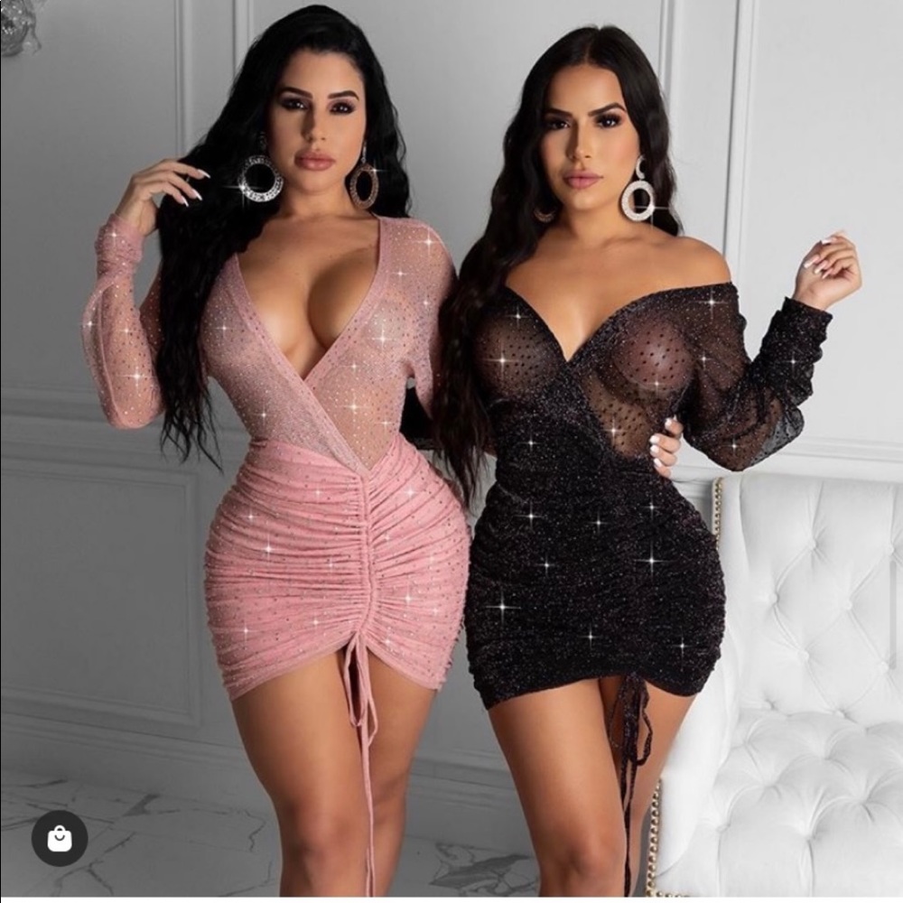 Baby pink rhinestone mini dress